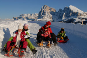 The whole family while tobogganing